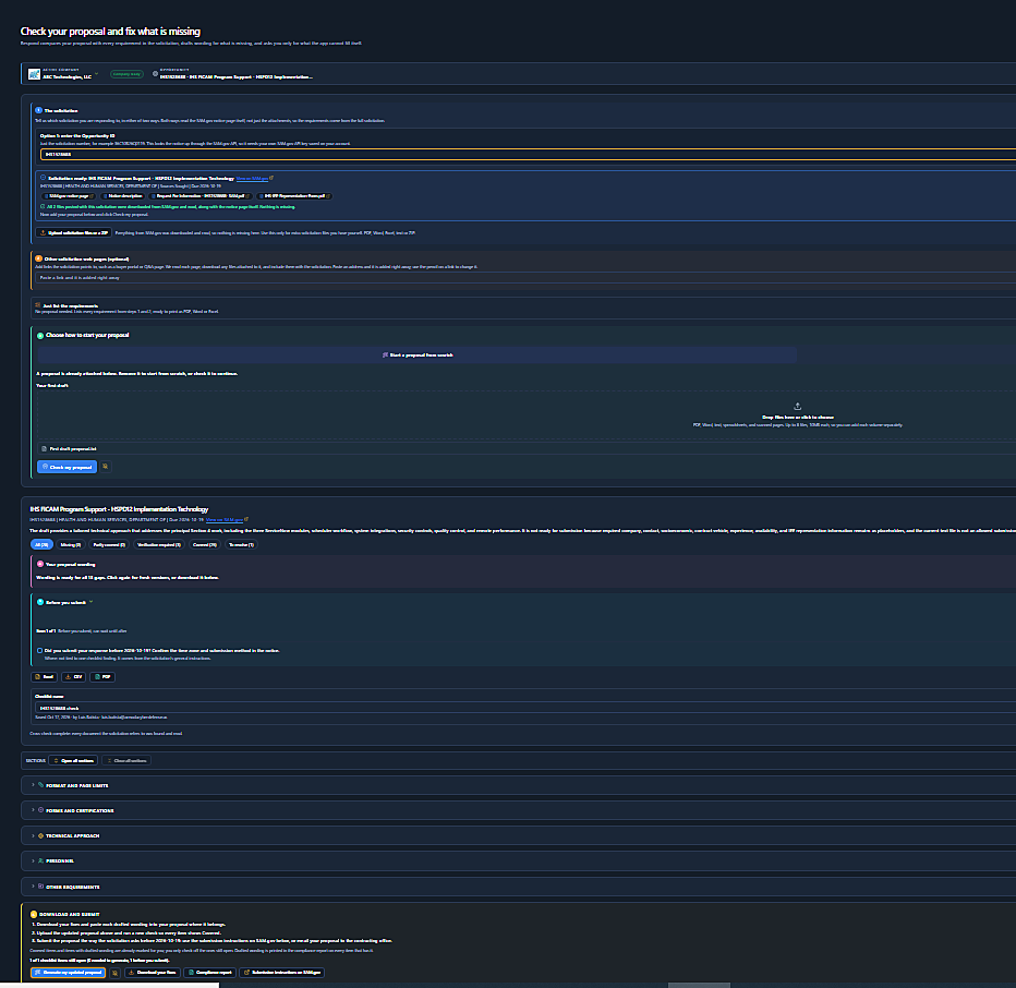 From requirements to response: SAM Submit application screenshot